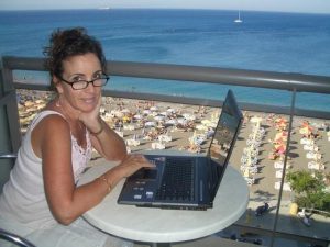 Typing from our hotel balcony