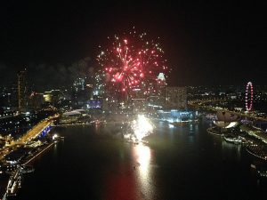 View of fireworks from Level 33 Restaurant.