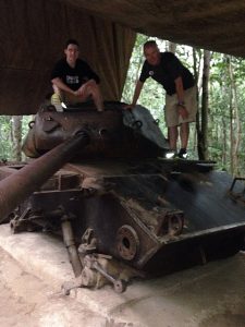 Boys on a US tank.