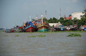 Boats along the Mekong River.