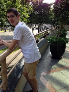 Tom outside hotel waiting for Mekong tour