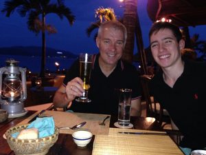 Happy chaps at dinner.