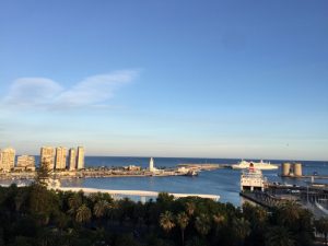 Sunset over the Port of Malaga.