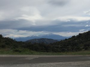 Snow capped Pyrenees in the distance.