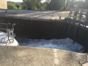 Watching the Trebes lock fill.