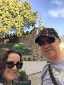 In front of the Ancient City wall of Guimaraes.