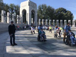 A parade of Veterans around the Memorials today. This is the WW2 Memorial