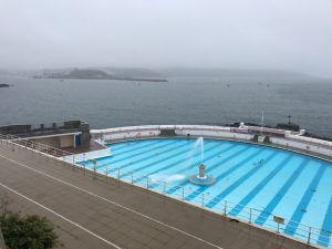 A pool with swimmers indeed! In this weather!