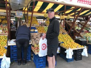 Buying vegetables for dinner.