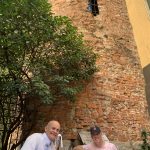 Lunch with a Roman Tower backdrop