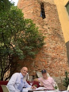 Lunch with a Roman Tower backdrop